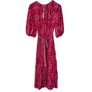 Max Studio Red Floral Pleated Dress maxi large NEW $188 prairie Cottagecore